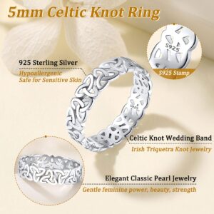 Suplight 925 Sterling Silver Trinity Celtic Knot Ring, 5mm Irish Celtic Bands Triquetra Jewelry for Women Size 11