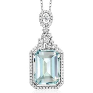 gem stone king 925 sterling silver customized and personalized 14x10mm emerald cut gemstone birthstone pendant necklace for women with 18 inch silver chain