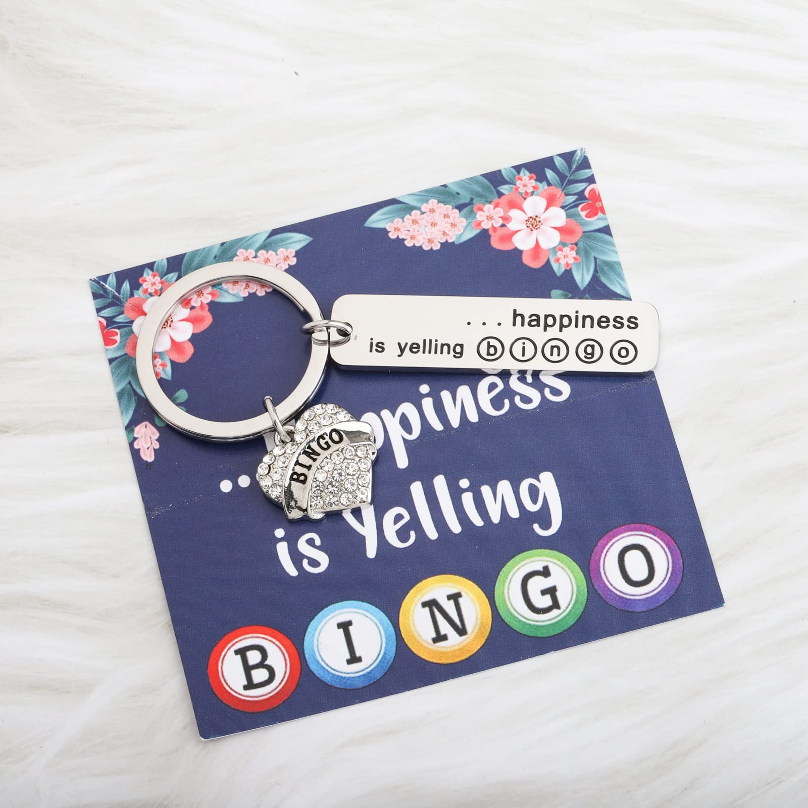 FEELMEM Funny Bingo Gift Happiness is Yelling Bingo Keychain Bingo Players Bingo Lovers Gifts Bingo Winner Gift