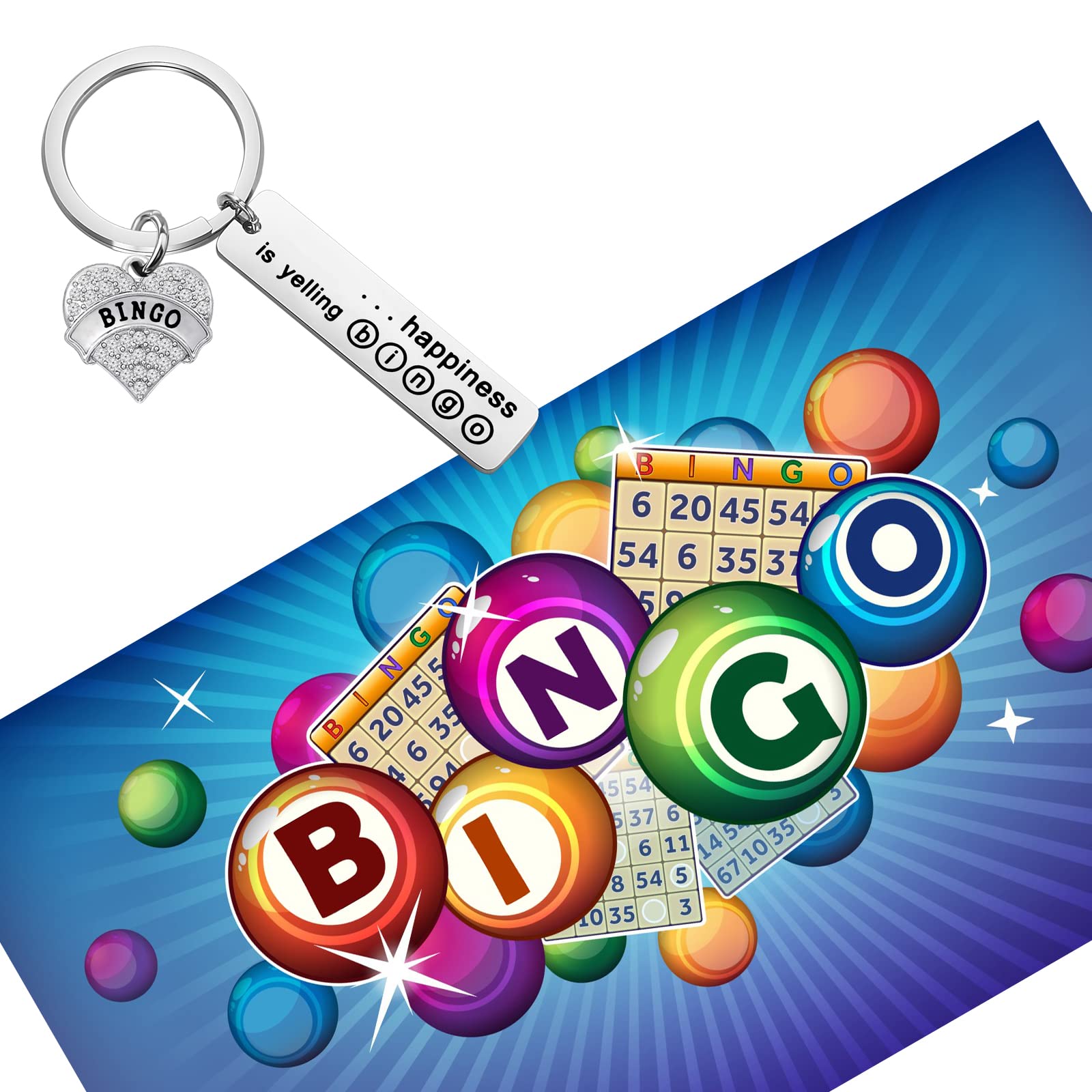 FEELMEM Funny Bingo Gift Happiness is Yelling Bingo Keychain Bingo Players Bingo Lovers Gifts Bingo Winner Gift