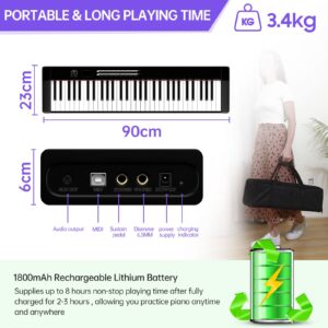 TERENCE Keyboard Piano with 61 Semi-weighted Keys LCD Display & 1800mAh Battery Support MIDI USB Interface & Piano Application with Bluetooth Sheet Music Stand Sticker Bag Audio Cable Earphones