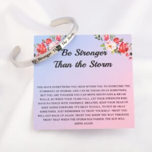 FEELMEM Encouragement Recovery Gifts Be Stronger Than the Storm Cuff Bangle Bracelet Cancer Survivor Awareness Gift Motivational Jewelry (Be Stronger-cuff)