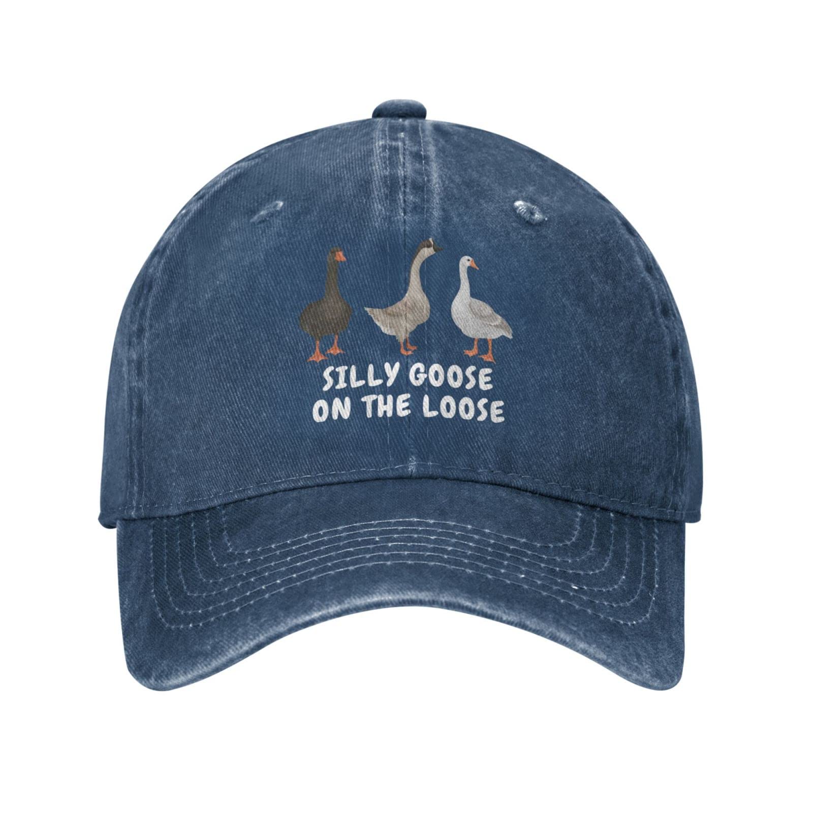 Funny Goose Hat Silly Goose On The Loose Hat for Men Dad Hat Trendy Hats Navy Blue