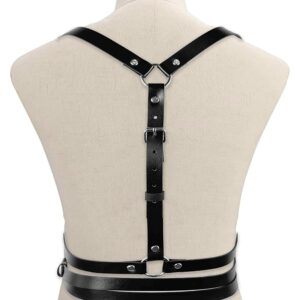 QRINA Punk PU Leather Waist Harness Belt Women Gothic Black Body Chest Strappy Festival Nightclub Rave Halloween Party (C-05)