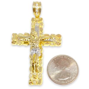 72 MM LONG JESUS CRUCIFIX NUGGET TEXTURED CROSS PENDANT CHARM REAL 10K YELLOW GOLD SG2108