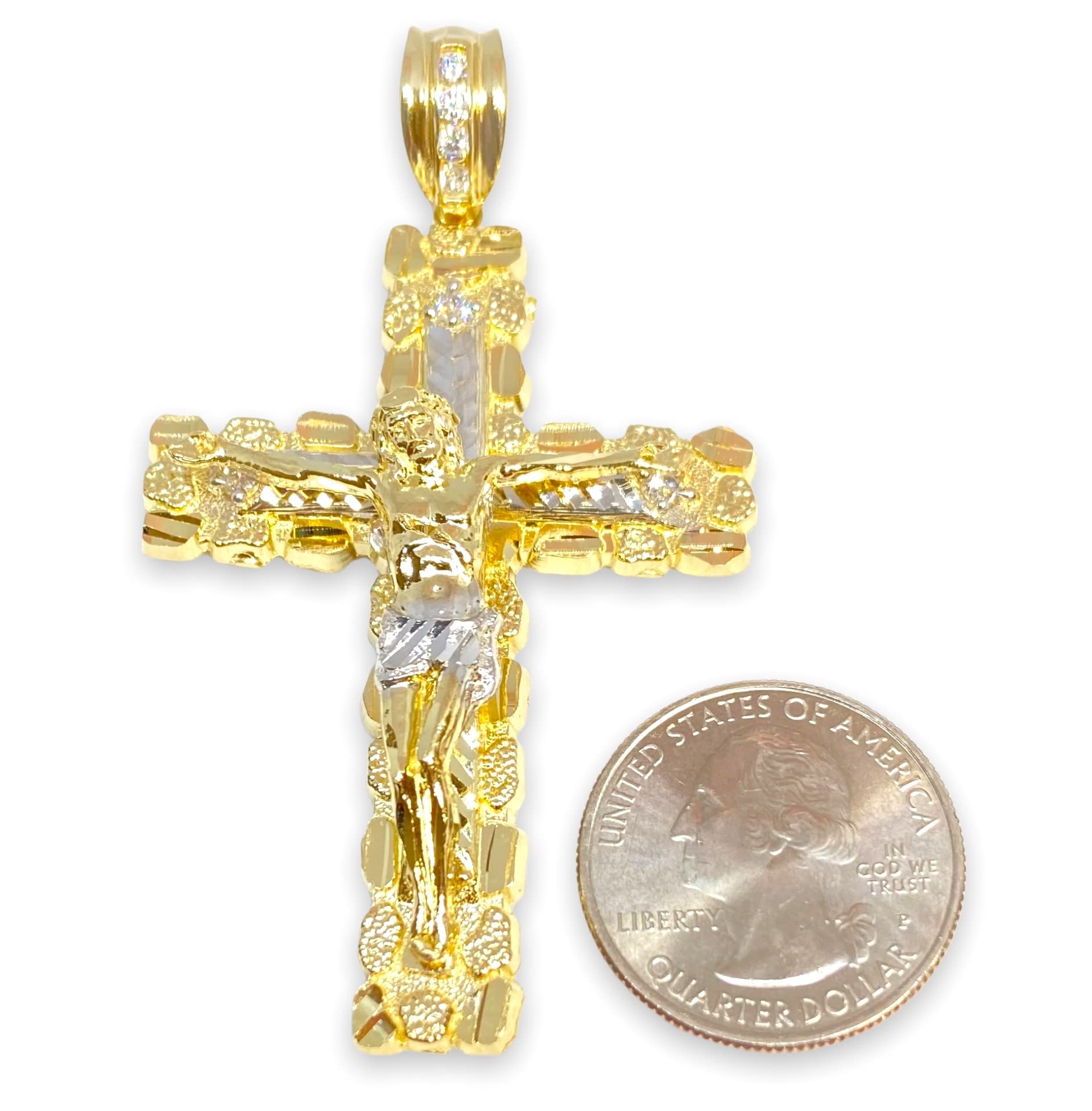 72 MM LONG JESUS CRUCIFIX NUGGET TEXTURED CROSS PENDANT CHARM REAL 10K YELLOW GOLD SG2108