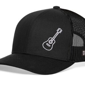 HAKA Acoustic Guitar Embroidered Trucker Hat, Instrument Hat for Men & Women, Adjustable Baseball Cap, Mesh Snapback, Acoustic Guitar Hat - Black