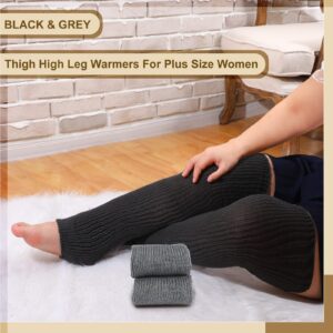 Eurzom 2 Pairs Plus Size Leg Warmers Women over Knee Footless Socks Thigh High Leg Winter Thick Knit Extra Long Leg Warmers(Black, Grey)