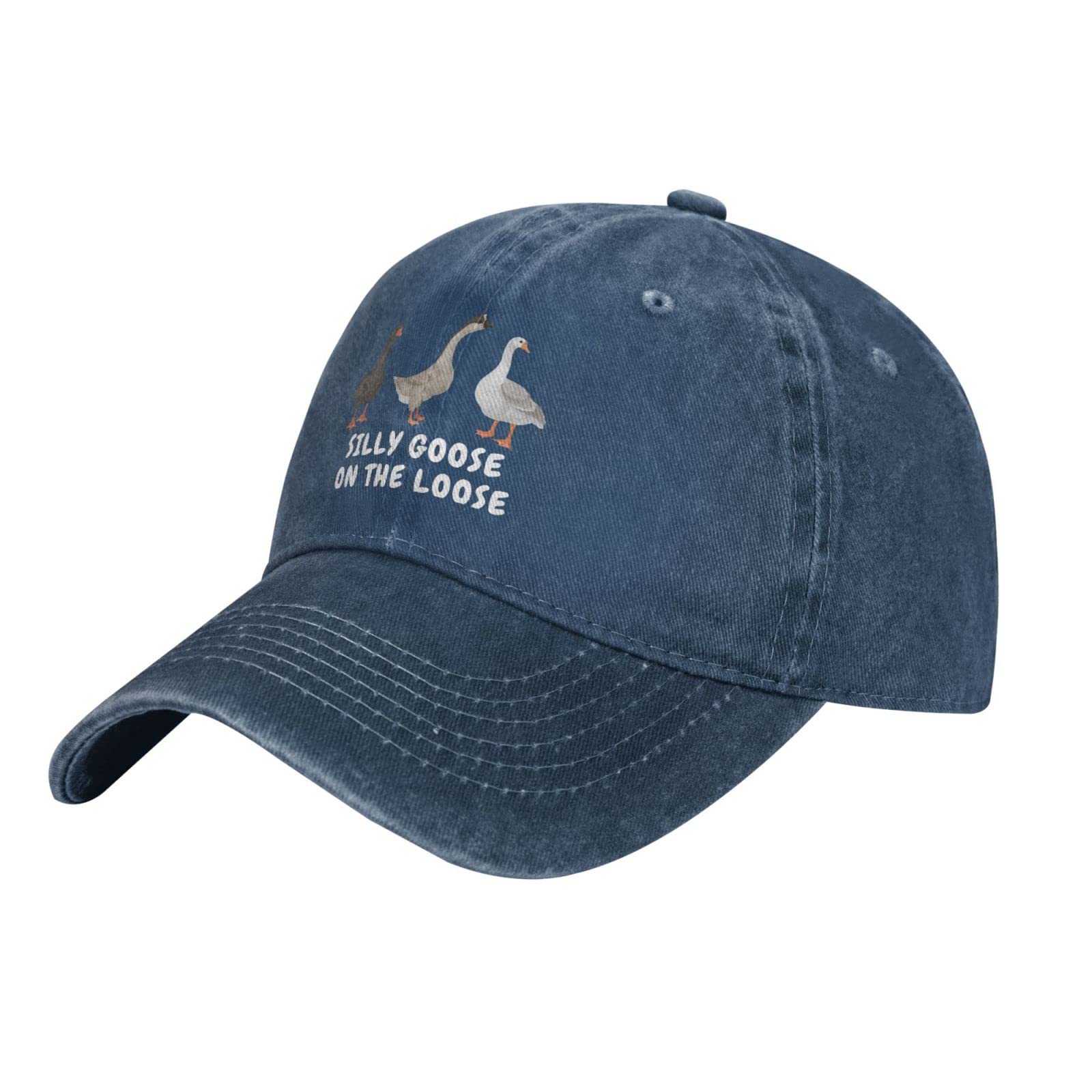 Funny Goose Hat Silly Goose On The Loose Hat for Men Dad Hat Trendy Hats Navy Blue