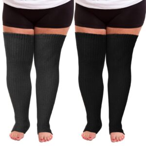 eurzom 2 pairs plus size leg warmers women over knee footless socks thigh high leg winter thick knit extra long leg warmers(black, grey)