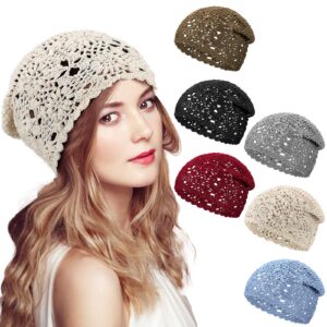 jenpen pcs women cotton crochet hat slouchy knit beanie handmade soft knit hat fall winter breathable cotton crochet hat floral skull cap for women girl