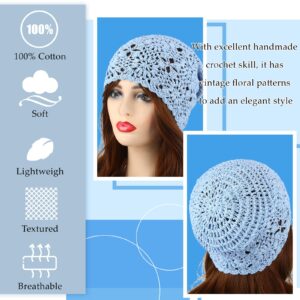 JenPen Pcs Women Cotton Crochet Hat Slouchy Knit Beanie Handmade Soft Knit Hat Fall Winter Breathable Cotton Crochet Hat Floral Skull Cap for Women Girl