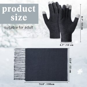 8 Pieces Winter Knit Scarf and Glove Set, Cashmere Scarf Soft Scarf with Matching Gloves Touchscreen Function for Women Gift (Black, Gray, Red, White)