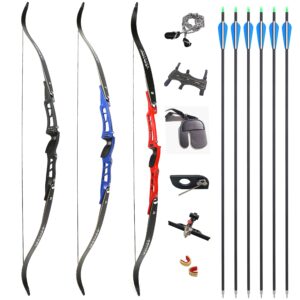 66 Inch ILF Recurve Bow 20-40Lbs Metal Riser Competition Athletic Recurve Bow ILF Bow Riser and Limbs Right Hand Hunting Longbow (32 Lbs, Blue/Type 2)