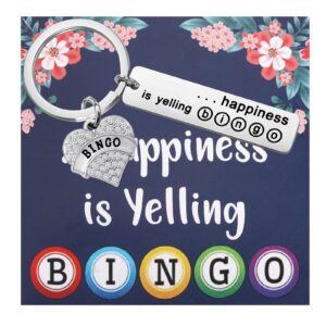 FEELMEM Funny Bingo Gift Happiness is Yelling Bingo Keychain Bingo Players Bingo Lovers Gifts Bingo Winner Gift