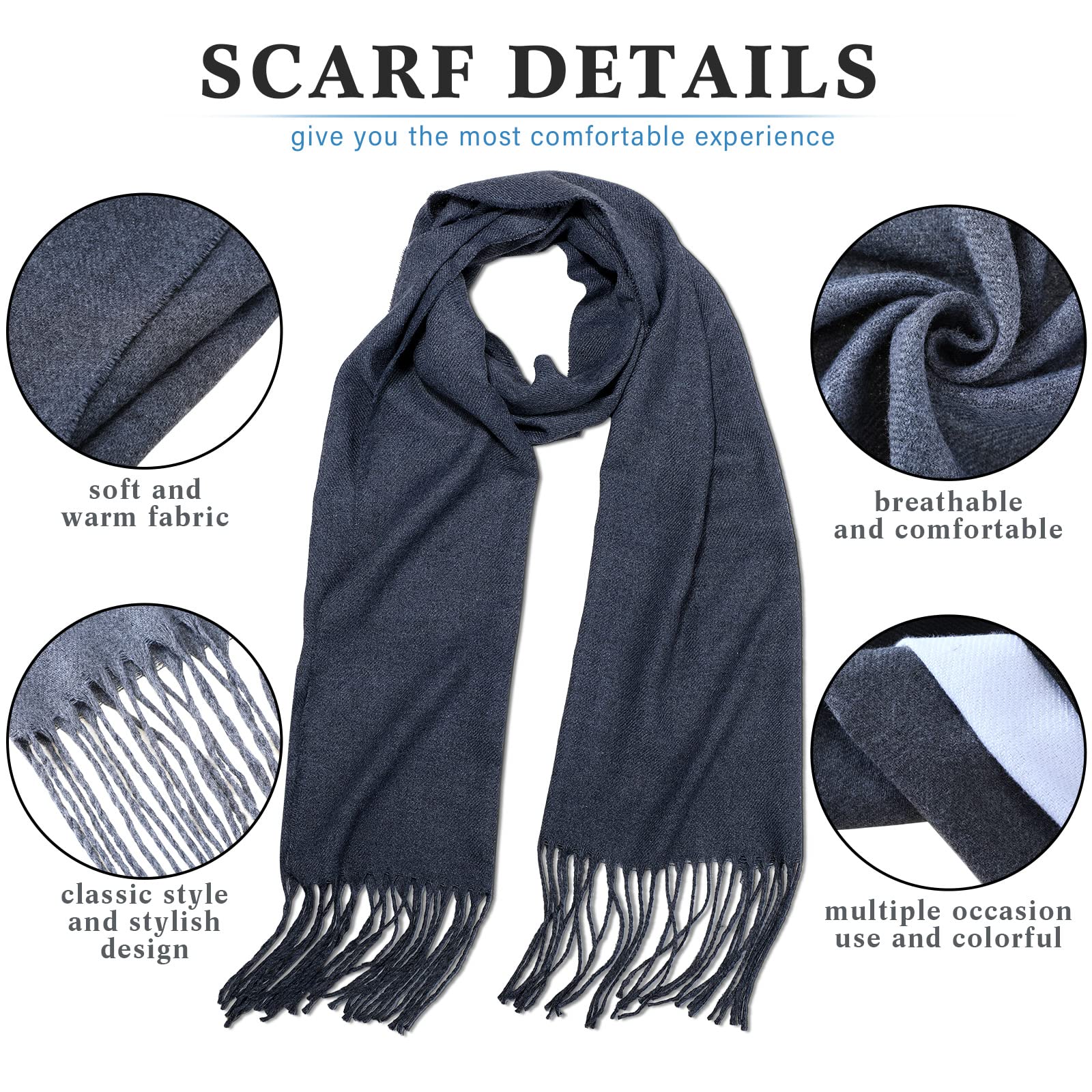 8 Pieces Winter Knit Scarf and Glove Set, Cashmere Scarf Soft Scarf with Matching Gloves Touchscreen Function for Women Gift (Black, Gray, Red, White)