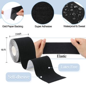 15 Rolls Kinesiology Tape 2 Inch x 16 ft Elastic Athletic Tape Waterproof Breathable Cotton Gym Tape Pain Relief Muscle Tape for Gym Fitness Sports Tennis Running Swimming (Black)