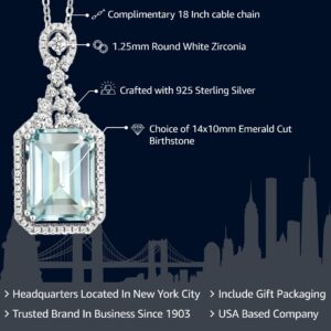 Gem Stone King 925 Sterling Silver Customized and Personalized 14X10MM Emerald Cut Gemstone Birthstone Pendant Necklace For Women with 18 Inch Silver Chain