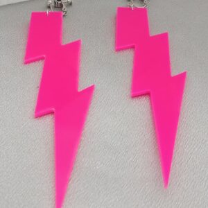 80S Neon Earrings Exaggerate Punk Lightning Bolt Clip on Earrings Halloween 1980s Party Non Pierced Clip Earrings for Women (rose red)