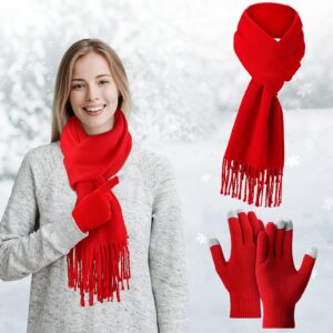 8 Pieces Winter Knit Scarf and Glove Set, Cashmere Scarf Soft Scarf with Matching Gloves Touchscreen Function for Women Gift (Black, Gray, Red, White)