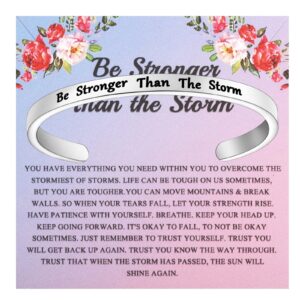 feelmem encouragement recovery gifts be stronger than the storm cuff bangle bracelet cancer survivor awareness gift motivational jewelry (be stronger-cuff)