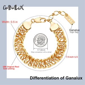 GANALUX 18K Gold Plated Bracelet for Women, Elegance Design Link Chain Jewelry Made in Korea (Lace)