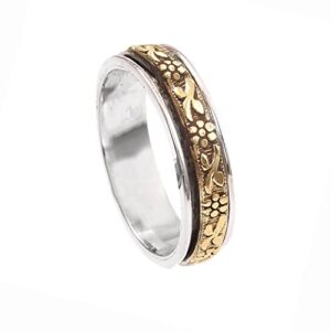 flower band spinning spinner ring sterling silver fashion ring meditation fidget two tone ring silver jewelry (9.5)