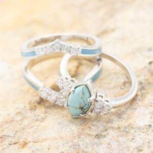 Vintage Turquoise Crystal Rings Set - 3pcs Wedding Ring Set for Women, Gold Tone/Silver Tone, Bohemian Style-gold8