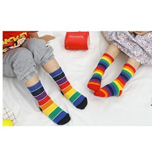 5 Pack Kids Toddler Big Little Girls Cotton Crew Socks Rainbow Stripes Cute Fun Socks