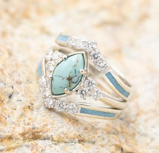 Vintage Turquoise Crystal Rings Set - 3pcs Wedding Ring Set for Women, Gold Tone/Silver Tone, Bohemian Style-gold8