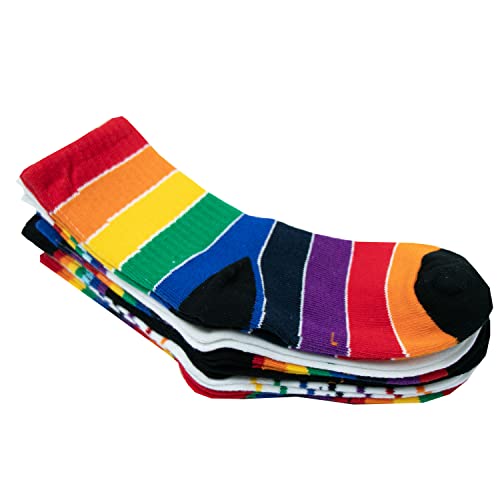 5 Pack Kids Toddler Big Little Girls Cotton Crew Socks Rainbow Stripes Cute Fun Socks