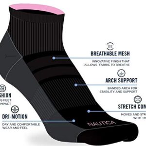 Nautica Women's Socks - Athletic Cushion Quarter Cut Socks (6 Pack), Size 4-10, Pink Heather Assorted