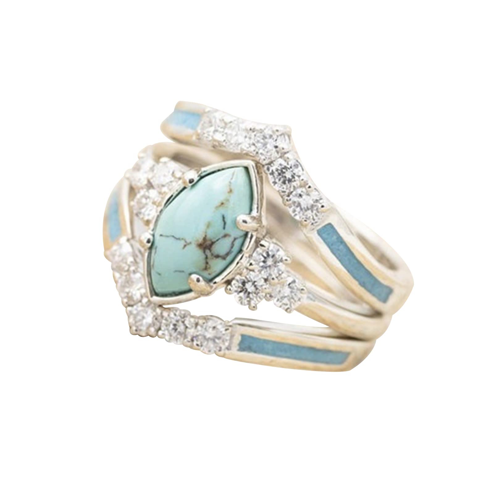 Vintage Turquoise Crystal Rings Set - 3pcs Wedding Ring Set for Women, Gold Tone/Silver Tone, Bohemian Style-gold8