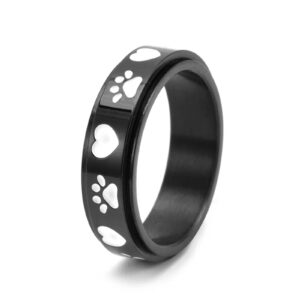 dog paw prints spinner ring,fidget anxiety worry relieving boredom autism band punk fashion animal rings for men and women gold silver black