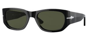 persol po3307s rectangular sunglasses, black/green, 55 mm