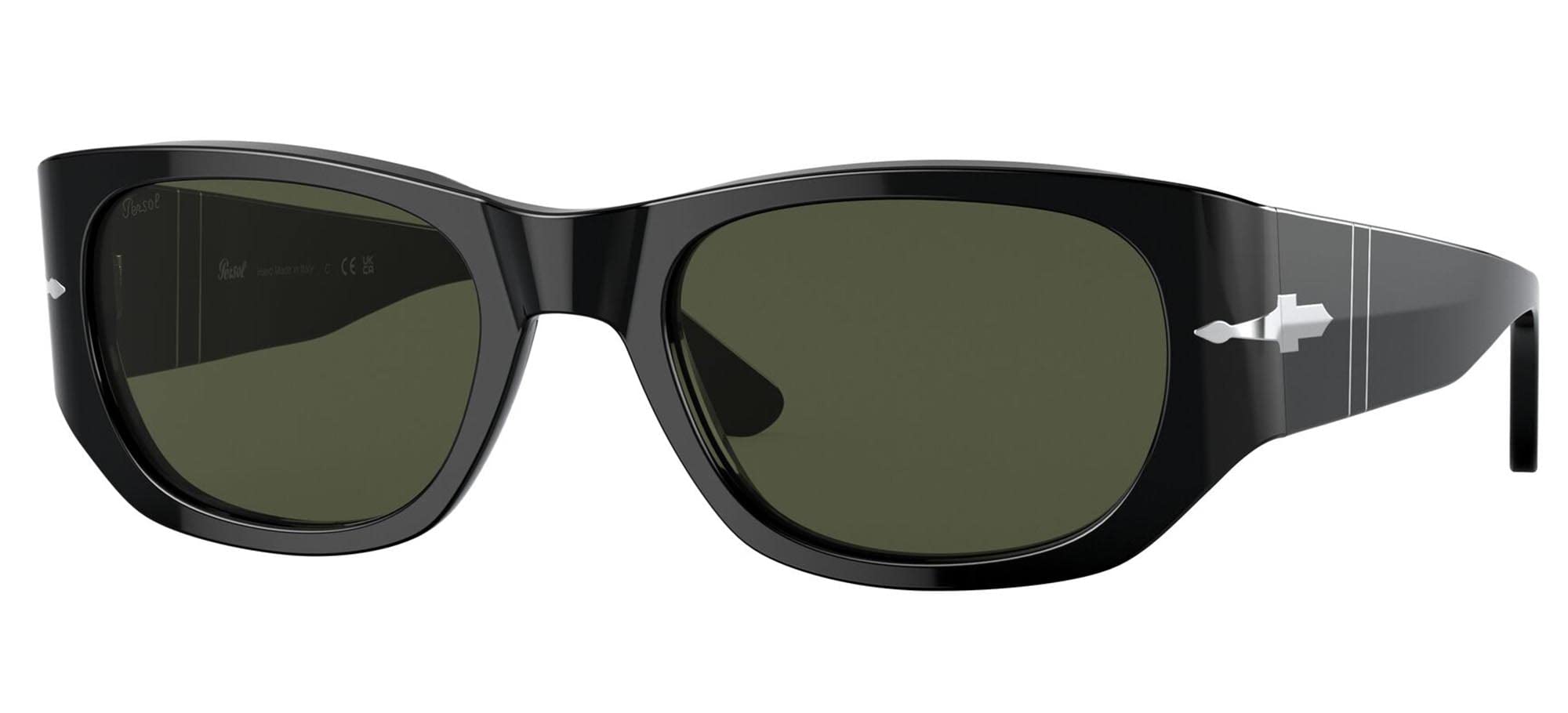 Persol PO3307S Rectangular Sunglasses, Black/Green, 55 mm