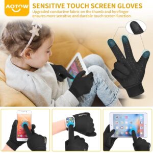 Kids Winter Warm Sports Gloves - Cold Weather Snow Youth Water-Resistant Cycling Glove for Running Riding Football, Touch Screen Thermal Children Mittens Age 10 12 Years Boys Girls Black