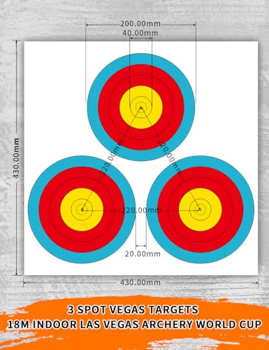 THREE ARCHERS 3 SPOT Vegas Targets Face 30pcs Archery Targets Official Vegas Paper Indoor & Outdoor