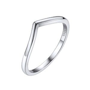 Bestyle Silver Women Rings Wishbone Ring Love Statement Band Ring for Mom Wife Daughter Sterling Silver Plain Knuckle Finger Rings V Shape Lucky Ring,Size 7