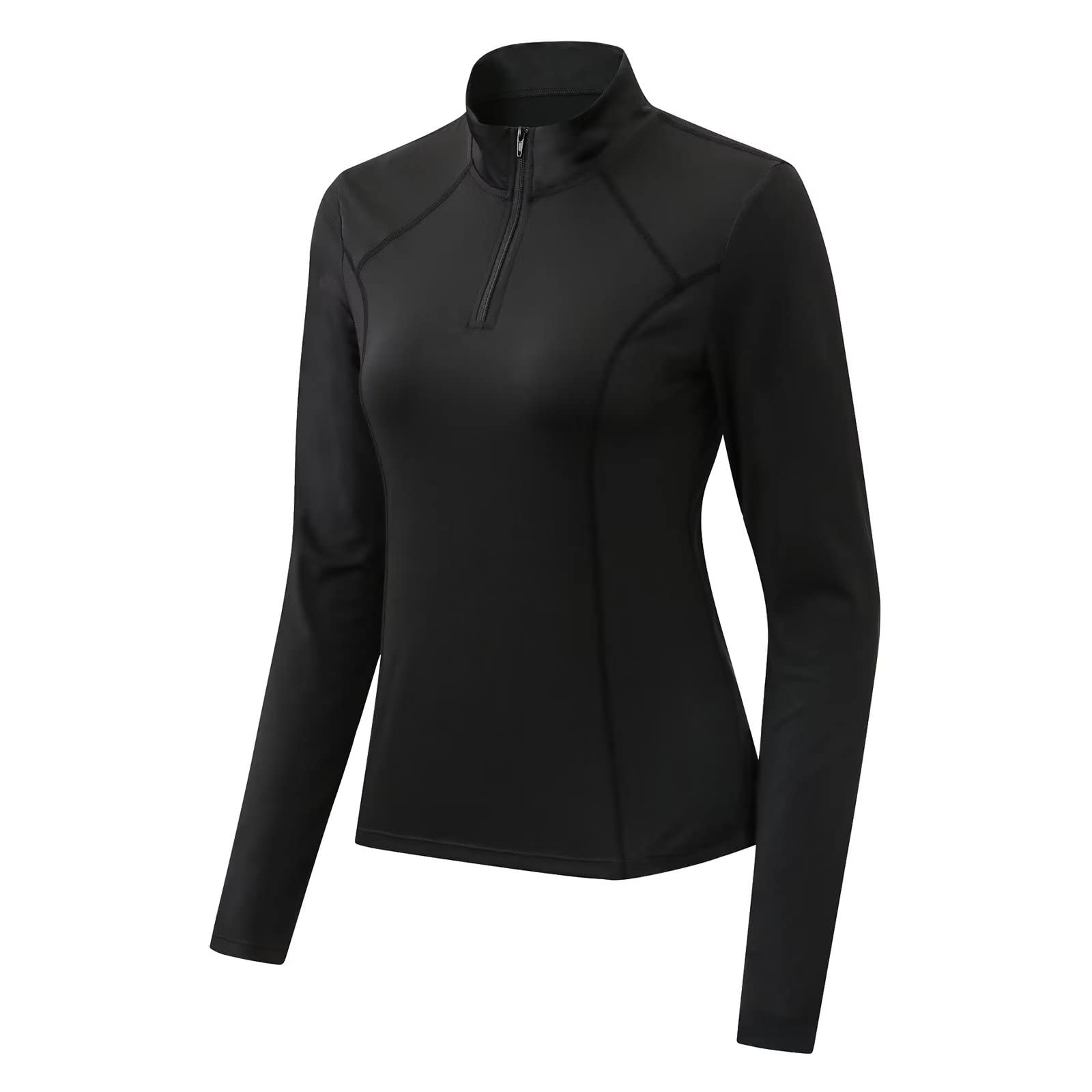 Long Sleeve Workout Shirts for Women Quick Dry Running Shirts Women Thumb Holes Hiking Ski Base Layer Women Compression Half Zip Pullover Women Athletic Tops High Wicking Lightweight 12521 Black 2XL