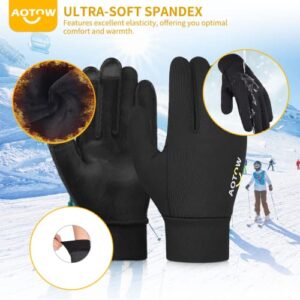 Kids Winter Warm Sports Gloves - Cold Weather Snow Youth Water-Resistant Cycling Glove for Running Riding Football, Touch Screen Thermal Children Mittens Age 10 12 Years Boys Girls Black