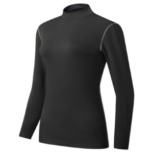 Tesuwel Long Sleeve Workout Shirts for Women Base Layer Top for Hiking Cycling Turtleneck Gym Running Athletic Shirts Women Under Scrubs Quick Dry Compression Shirts Women Underlayer 2119 Black S