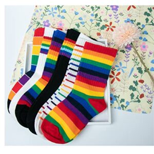 5 Pack Kids Toddler Big Little Girls Cotton Crew Socks Rainbow Stripes Cute Fun Socks