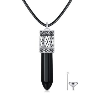 TIGER RIDER Black Onyx Cremation Jewelry for Ashes Sterling Silver Bullet Urn Necklace for Ashes Memorial Urns Ashes Necklace Keepsake for Men Women