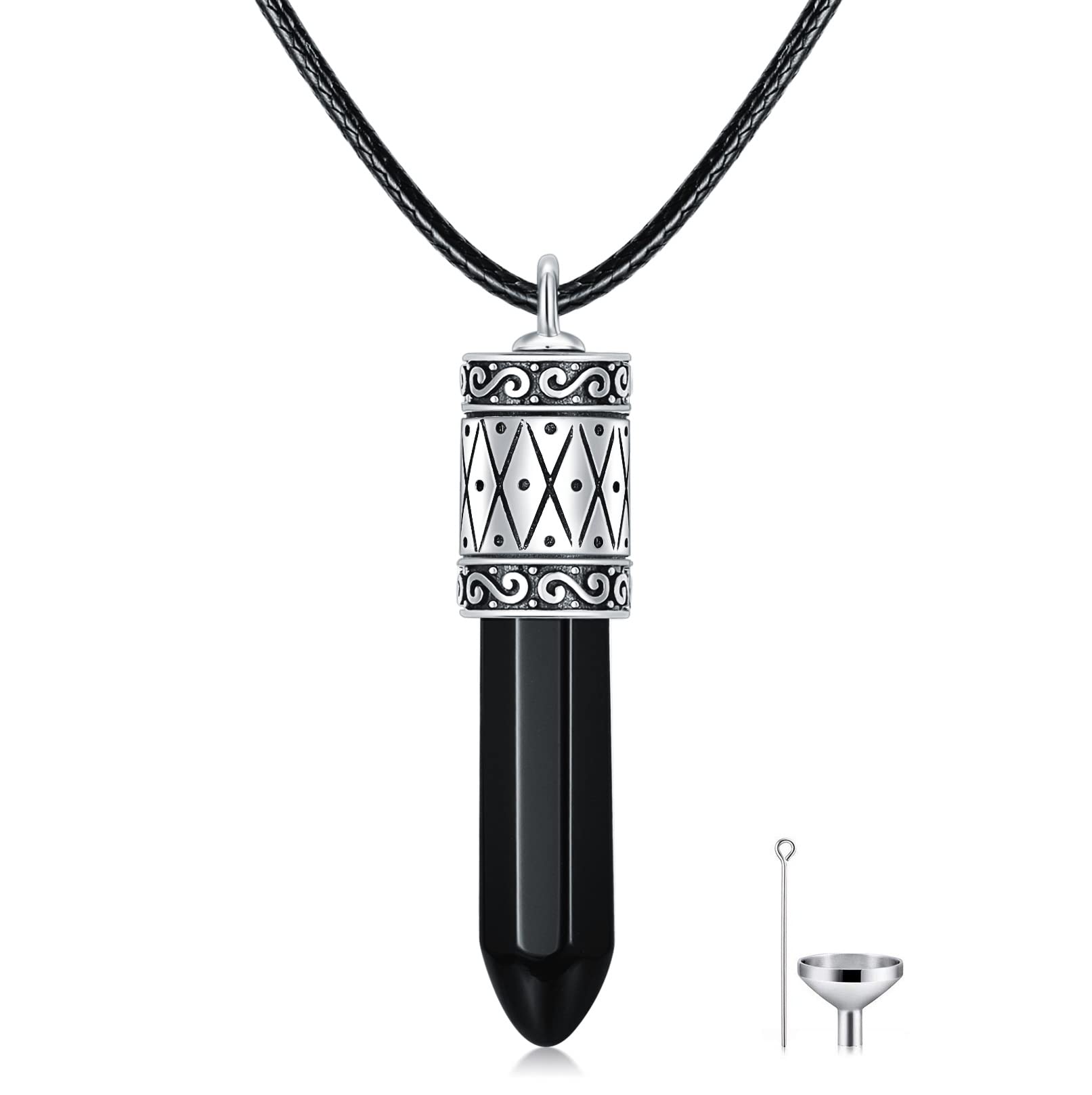 TIGER RIDER Black Onyx Cremation Jewelry for Ashes Sterling Silver Bullet Urn Necklace for Ashes Memorial Urns Ashes Necklace Keepsake for Men Women