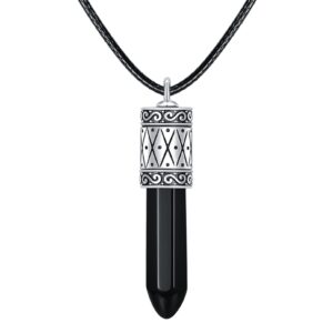 TIGER RIDER Black Onyx Cremation Jewelry for Ashes Sterling Silver Bullet Urn Necklace for Ashes Memorial Urns Ashes Necklace Keepsake for Men Women