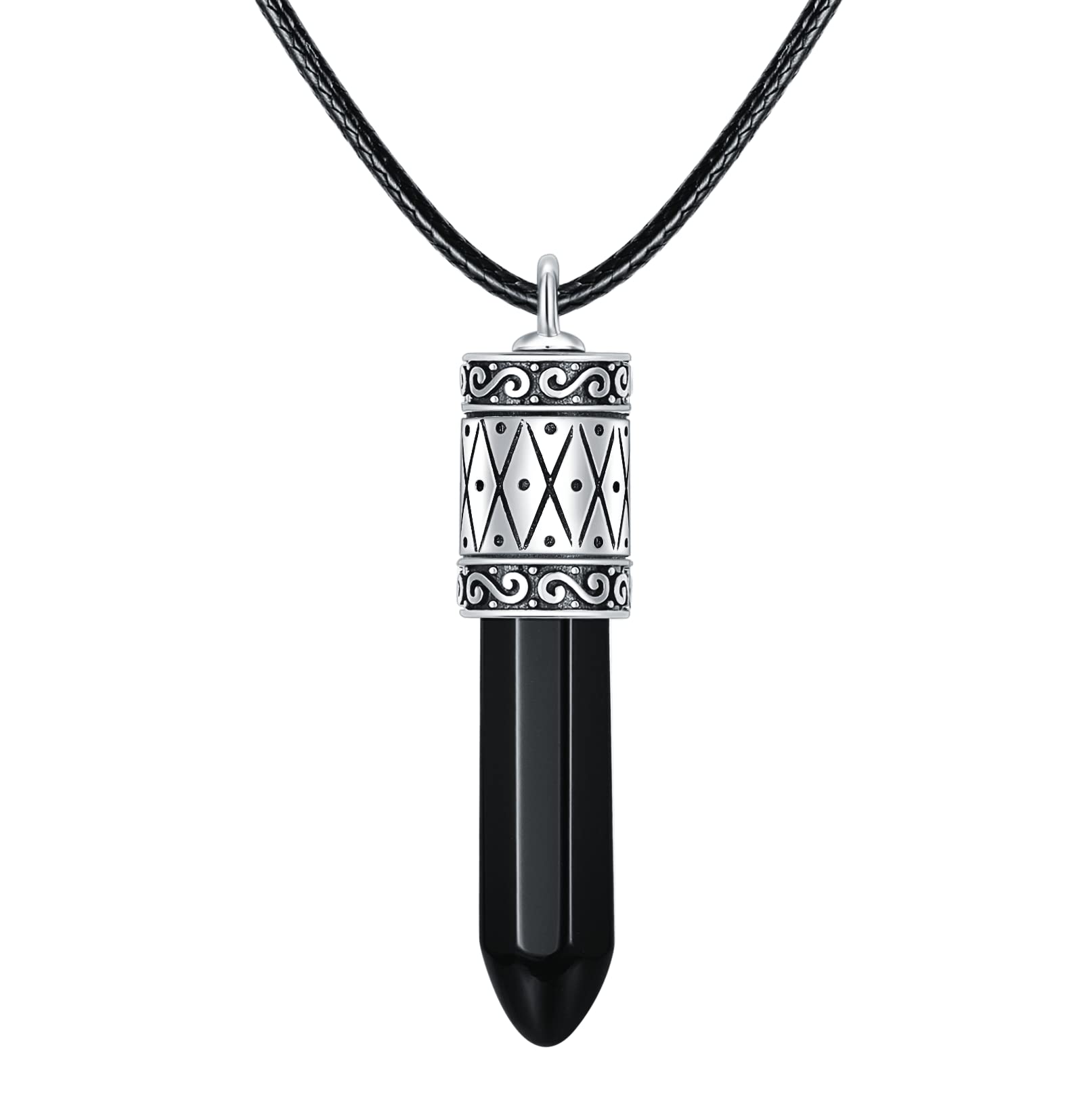 TIGER RIDER Black Onyx Cremation Jewelry for Ashes Sterling Silver Bullet Urn Necklace for Ashes Memorial Urns Ashes Necklace Keepsake for Men Women