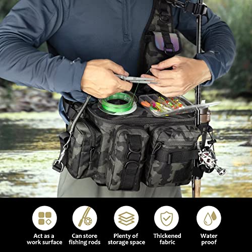 THKFISH Fishing Tackle Bag Fly Fishing Bag Sling Pack Portable Fishing fanny pack Waist Pack with D-Rings and Waist Strap Greencamo