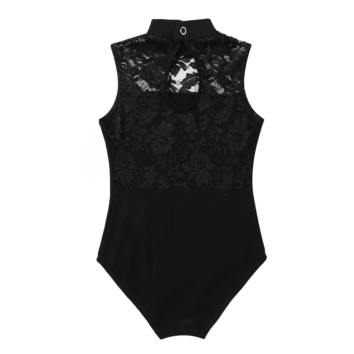 Kvysinly Kids Girls Workout Jumpsuit Sleeveless Turtle Neck Floral Lace Cutout Back Athletic Dance Class Ballet Leotard Black 5-6 Years