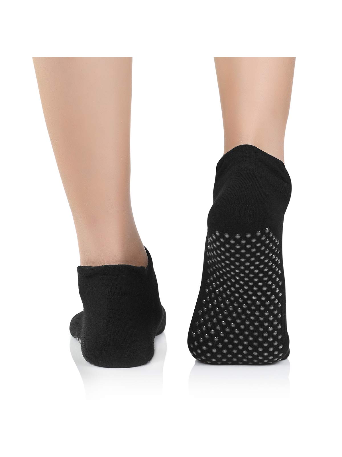 Yoga Socks for Women With Grips Non Slip Grip Socks Anti Skid Hospital Socks Slipper Socks for Home,Pilates,Barre B 3 Pairs Grey&Nude&Black One Size